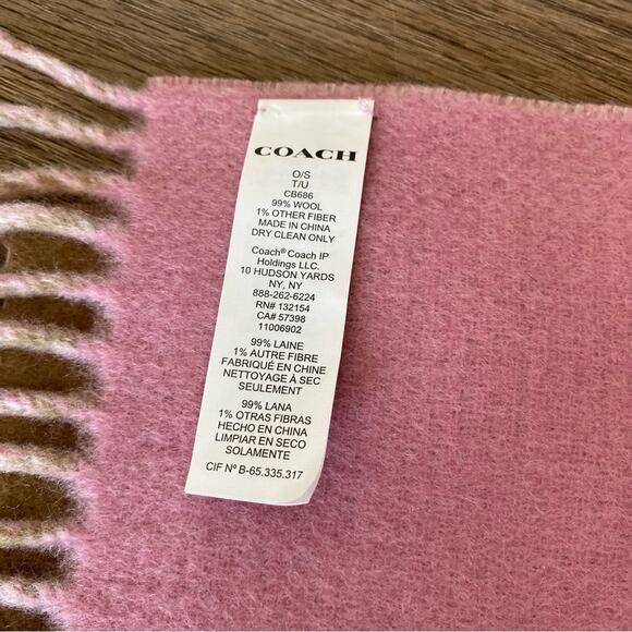 Coach Reversible Colorblock Varsity Print Oversized Muffler Scarf Pink Tan - Picture 11 of 11